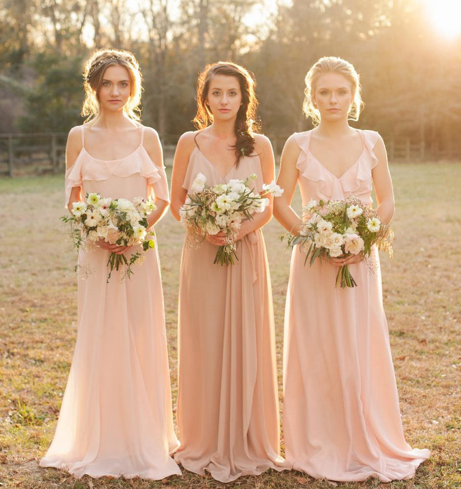 long blush pink bridesmaid dresses