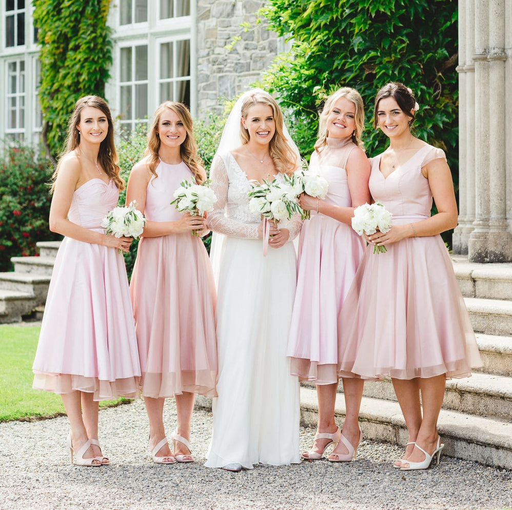 satin tea length bridesmaid dresses