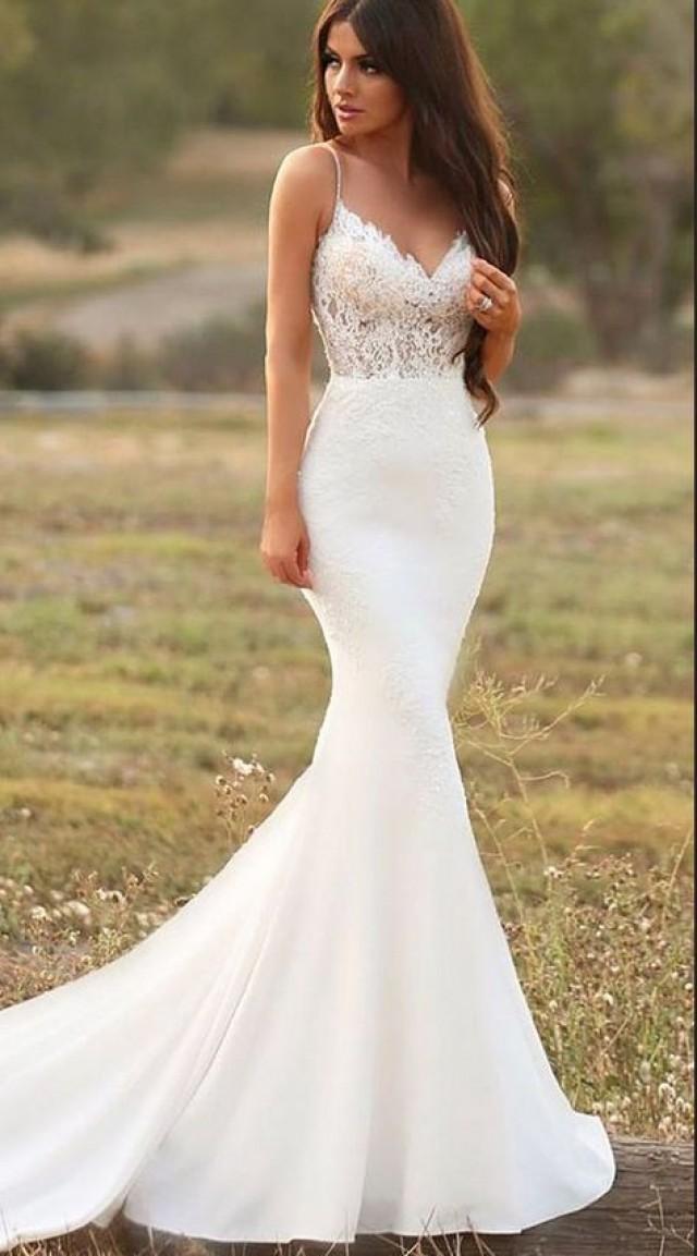 v neck mermaid wedding dress