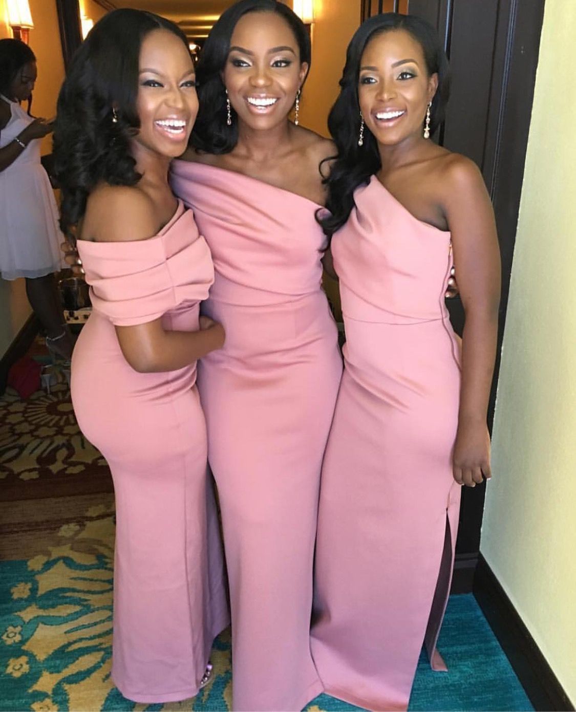 one shoulder pink bridesmaid dress