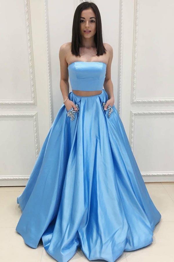 sky blue strapless dress