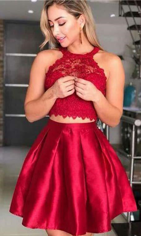 red two piece dress short