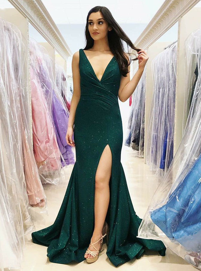 emerald green dress with slit