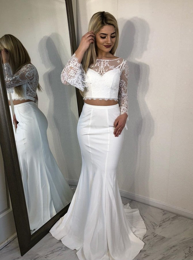 white long sleeve two piece dress