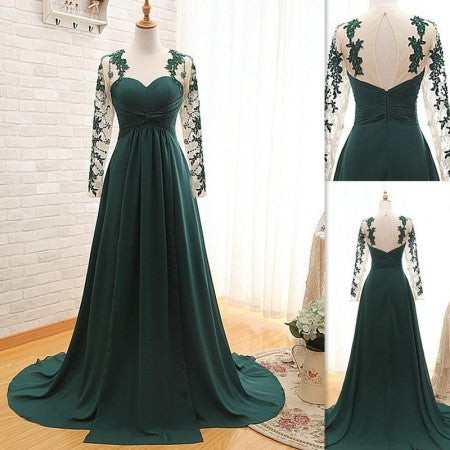 green long sleeve evening dress