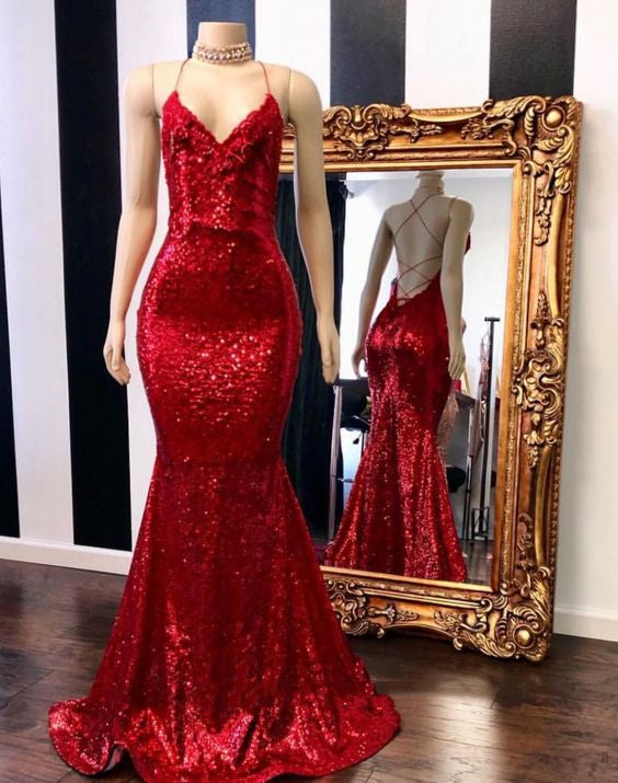 sparkly long red dress