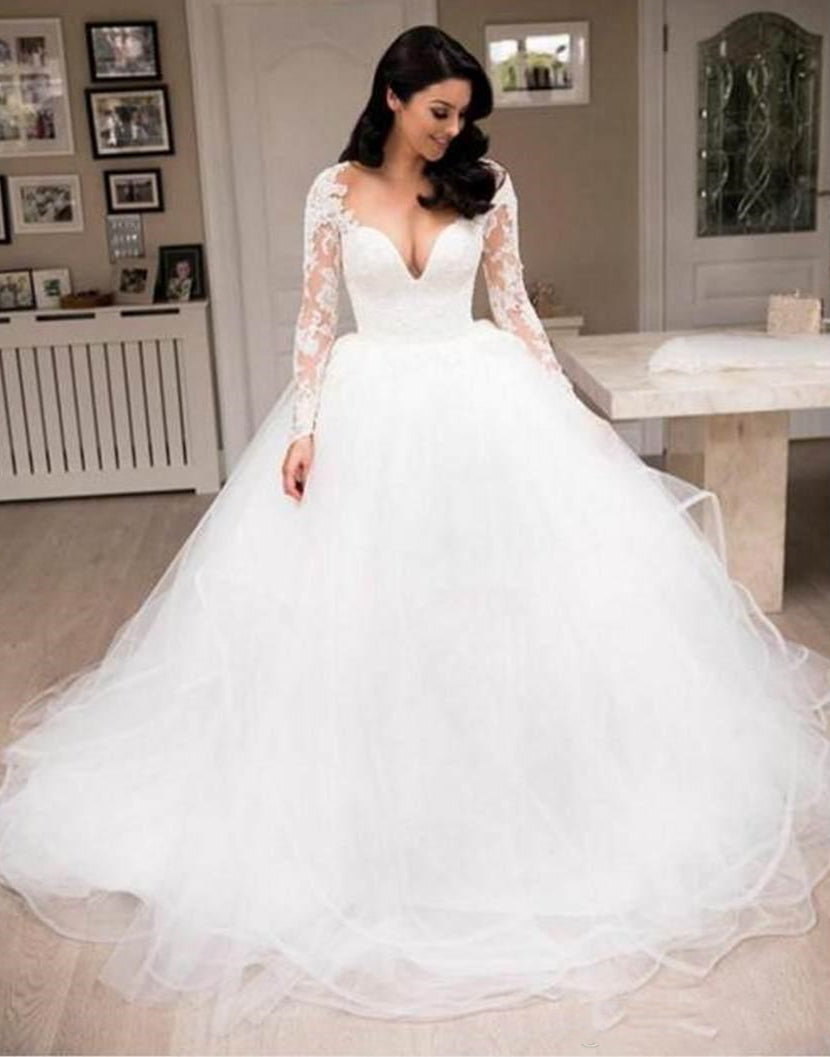 long sleeve tulle wedding dress