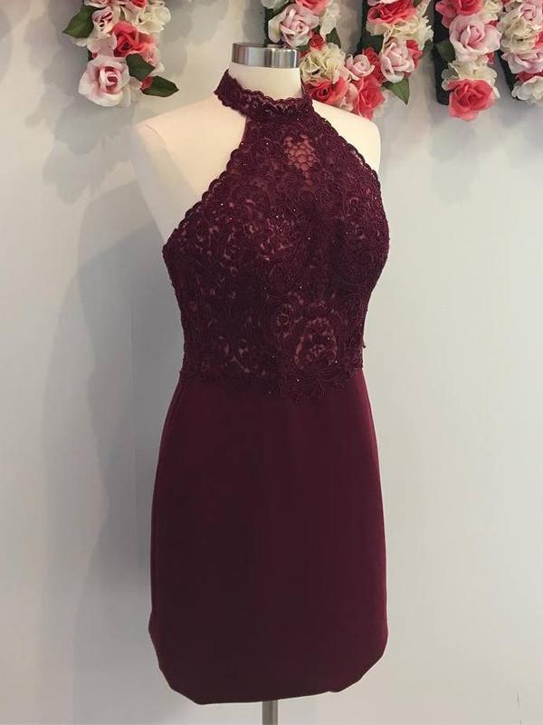 maroon lace cocktail dress