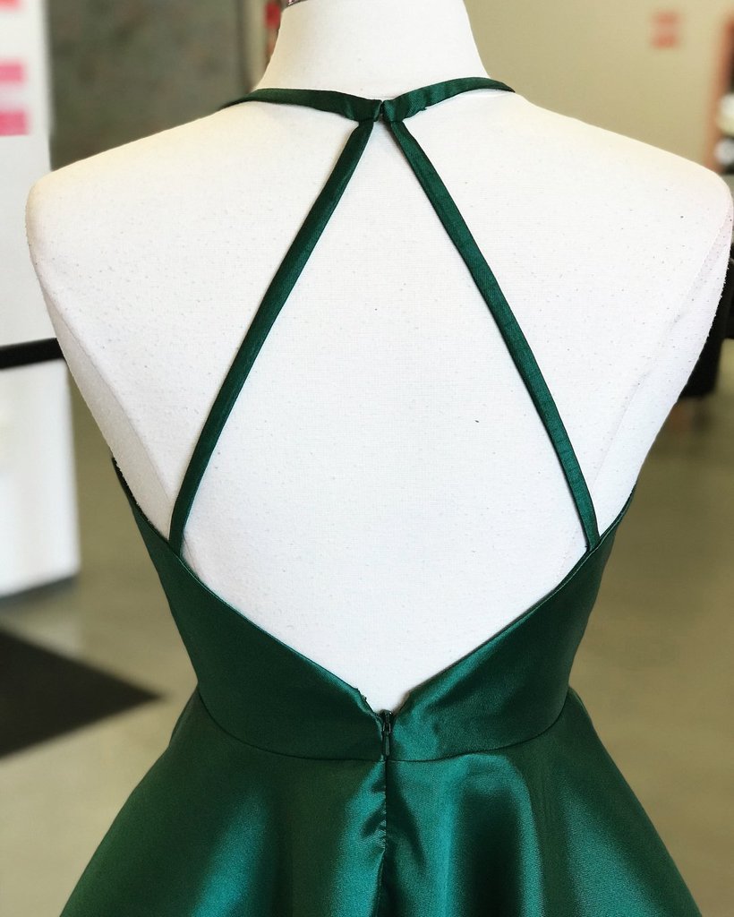 green silk backless dress