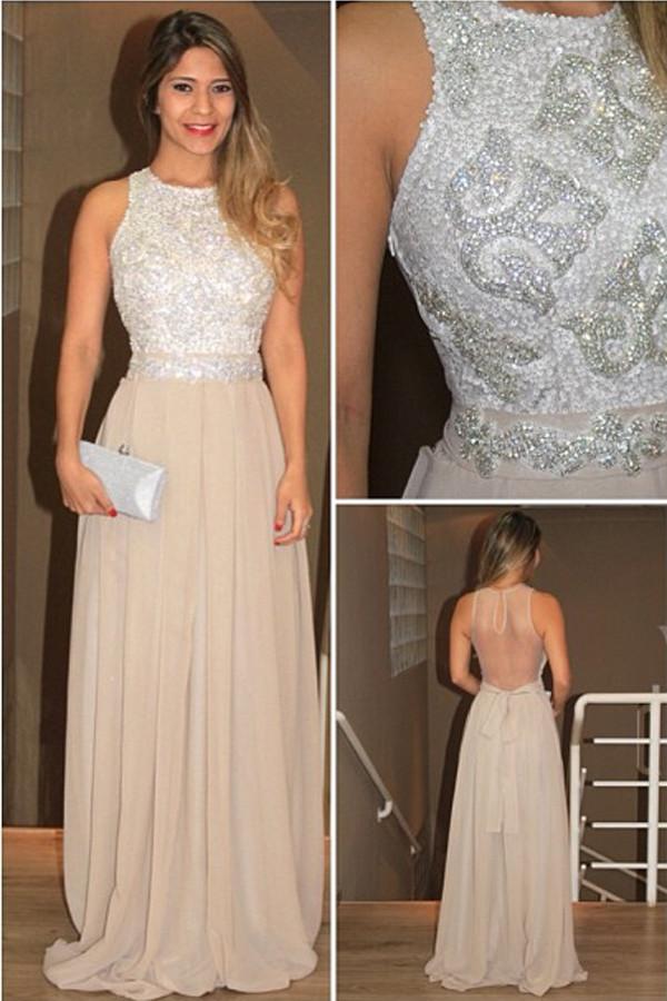 champagne sleeveless chiffon dress