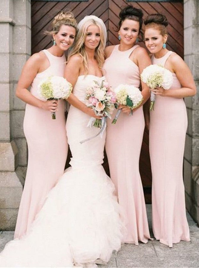 blush pink satin bridesmaid dresses