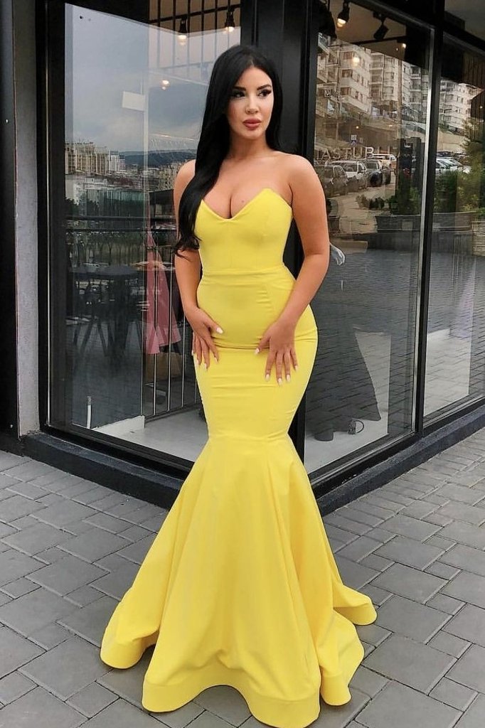 yellow strapless dress