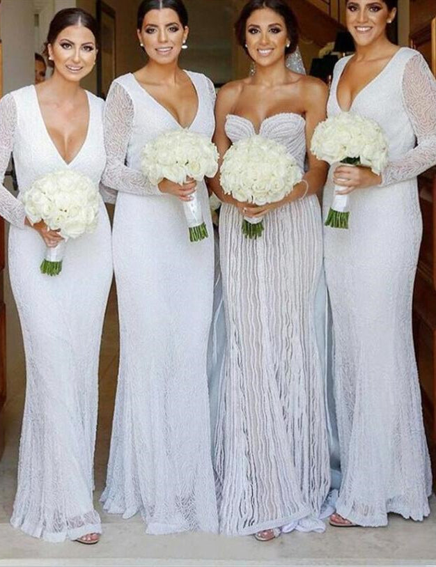 long sleeve white bridesmaid dresses