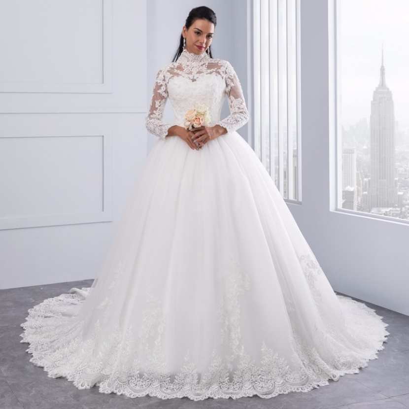 lace high neck bridal gowns