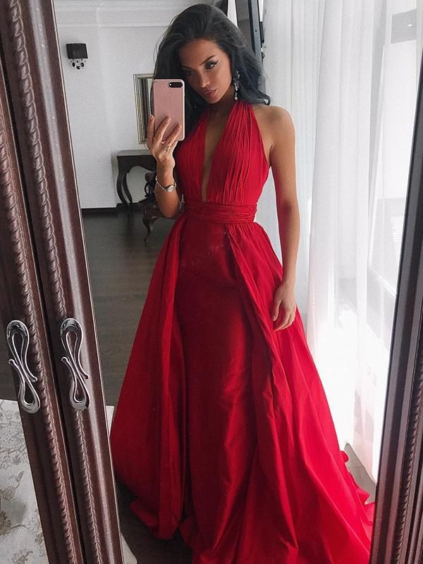 red halter dress long