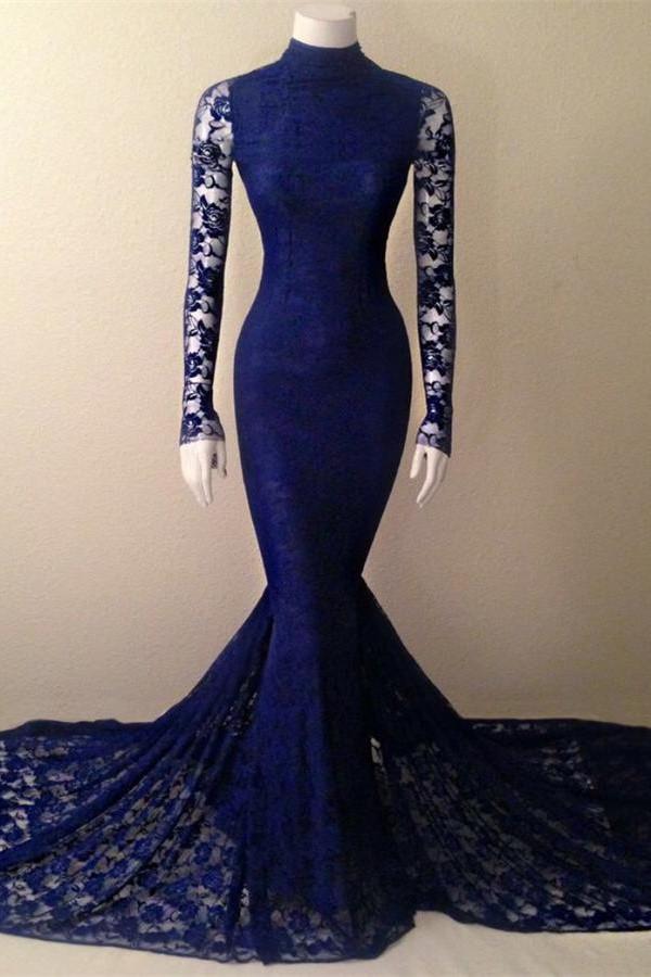 high neck long sleeve evening gowns