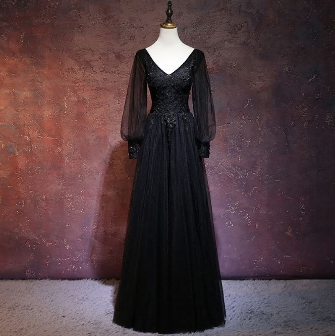 long sleeve black dress for wedding