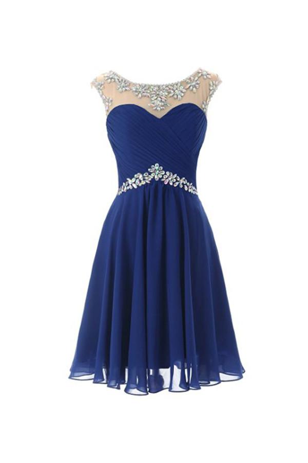 Royal Blue Scoop Neck Backless Chiffon Prom Dress Homecoming Dress ...