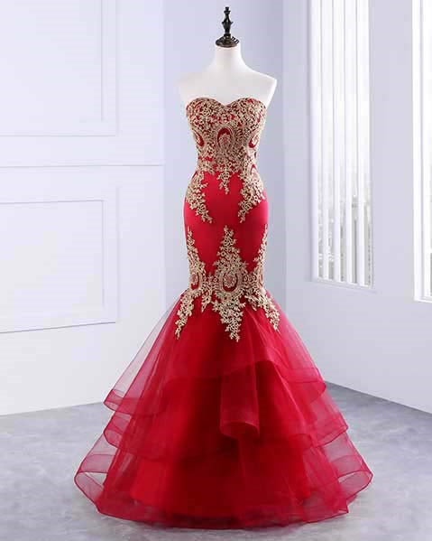 red strapless mermaid dress