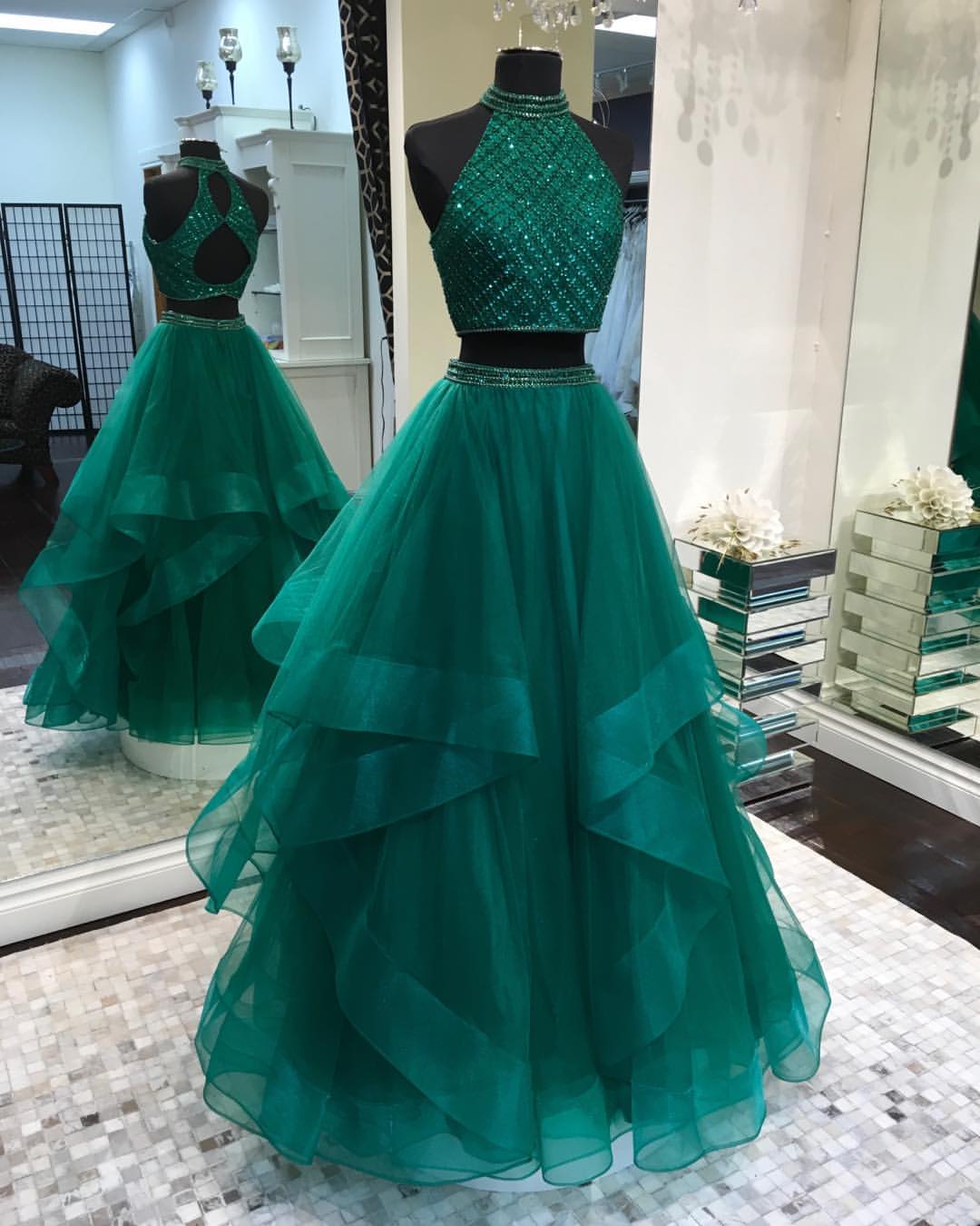 green two piece dress