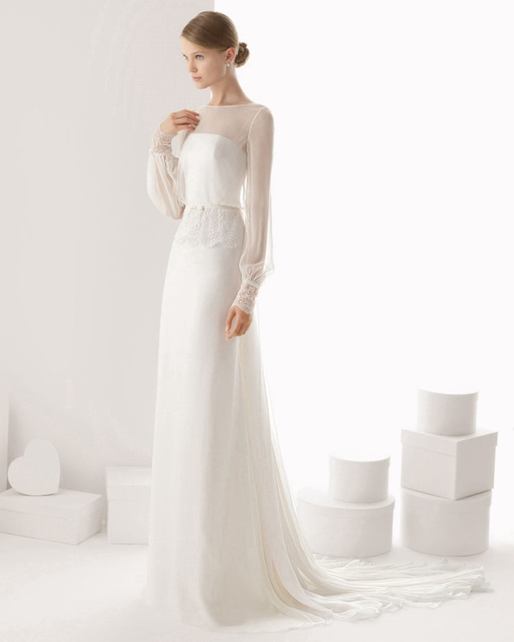 white silk long sleeve wedding dress