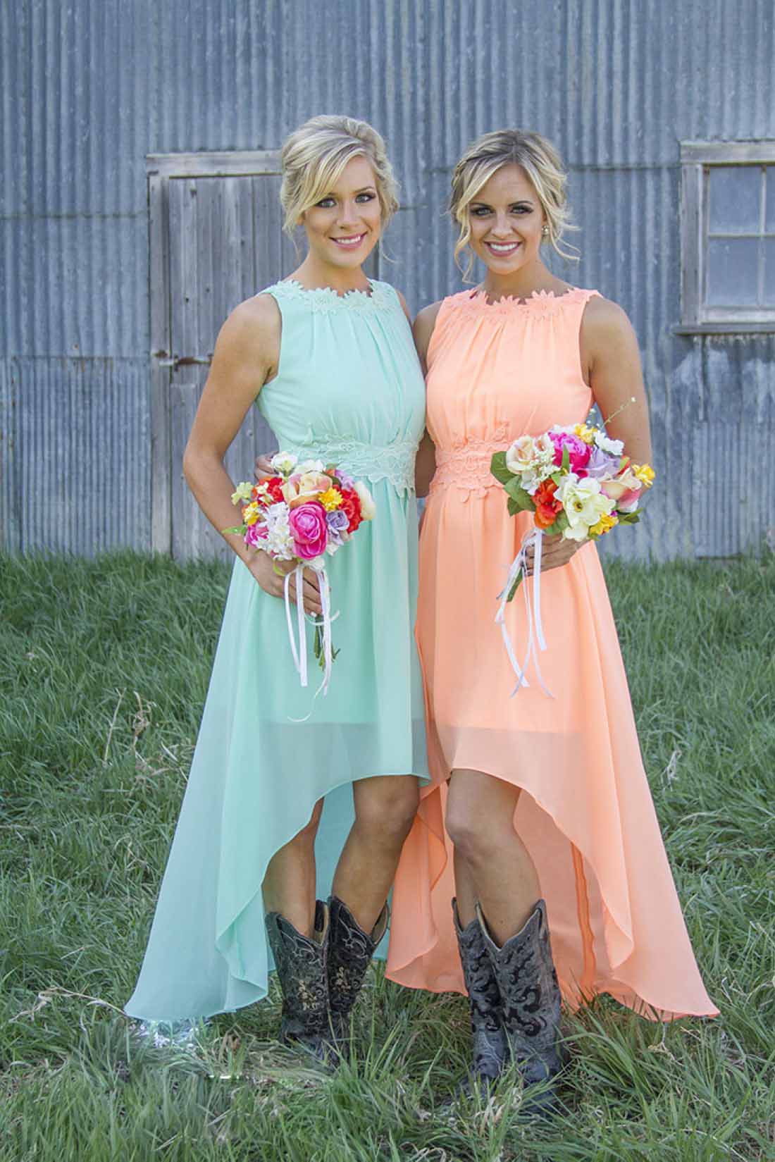 coral and teal bridesmaid dresses