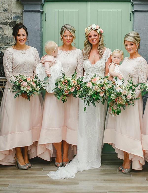 long sleeve pink bridesmaid dresses