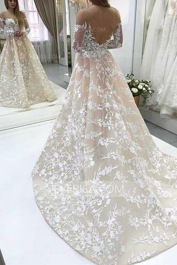 wedding dress lace sleeves open back