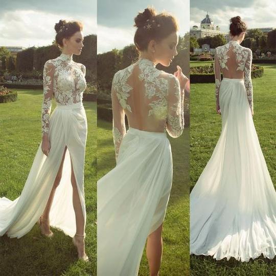 high neck lace wedding gown