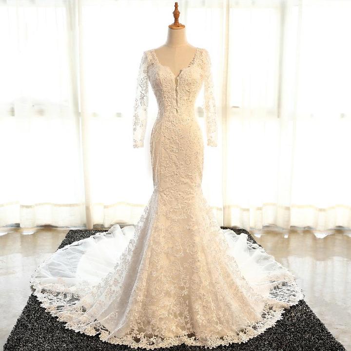 open back lace mermaid wedding dress