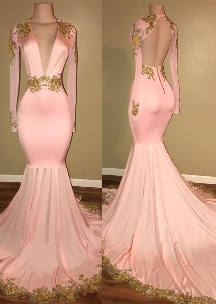 pink long mermaid prom dresses