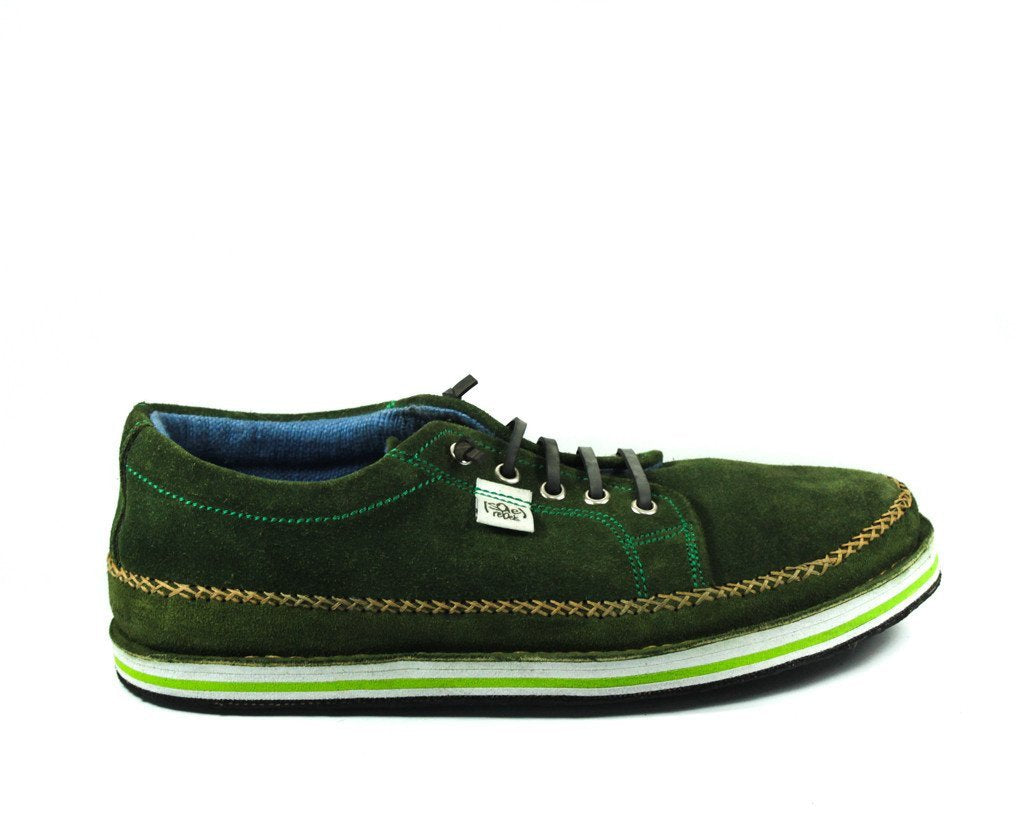 green suede sneakers