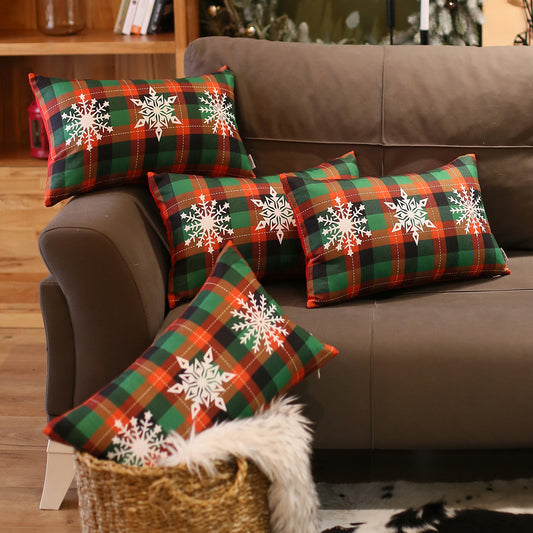 Mike&Co. New York Christmas Tree & Plaid Decorative Throw Pillow Set of 2 Lumbar White & Red for Couch, Bedding - Red - 12 x 20 in