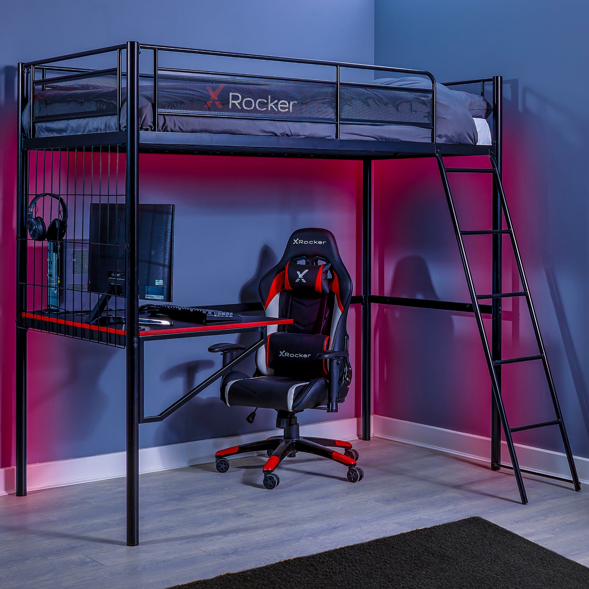 x rocker battle bunk gaming bed with xl gaming desk