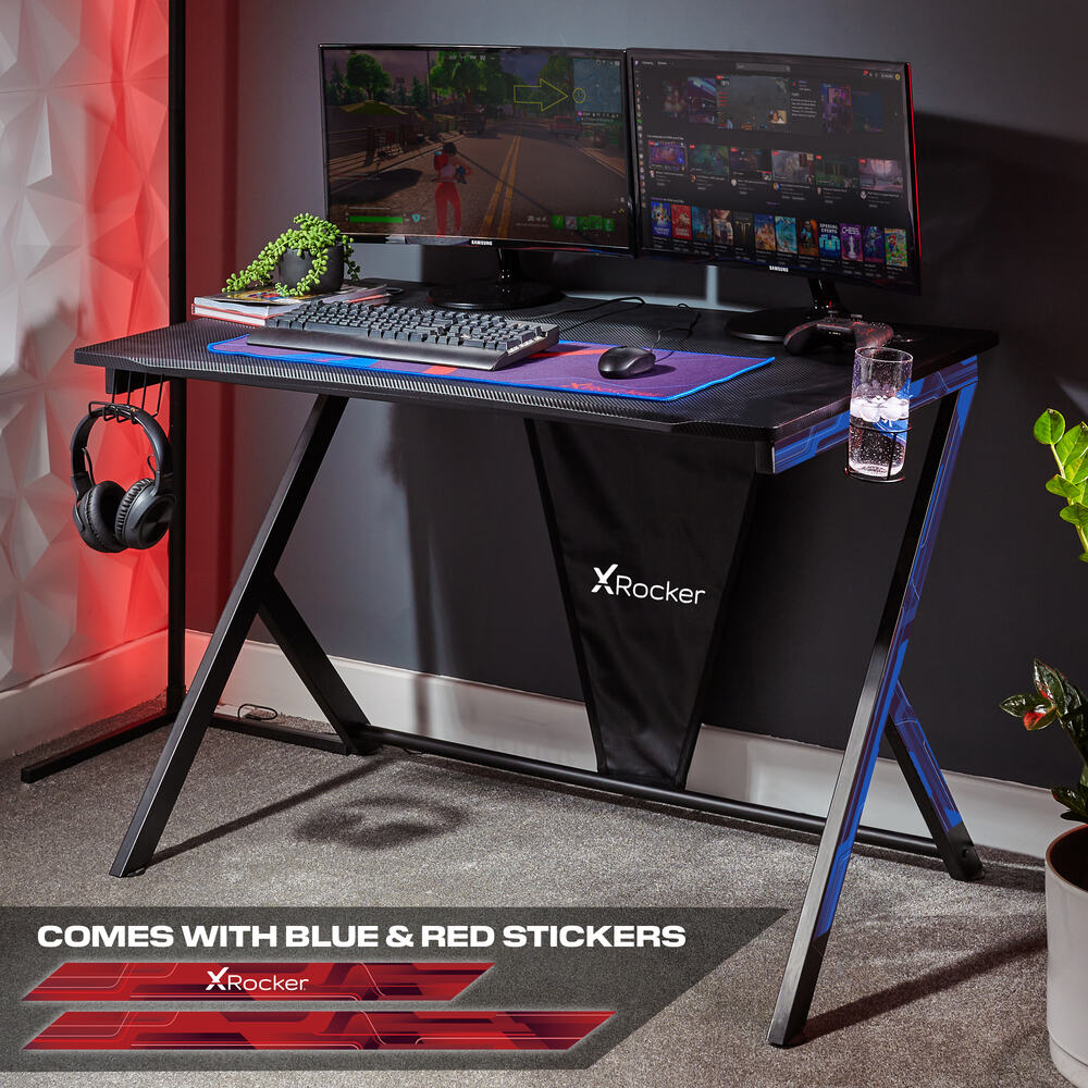 Gaming Desks  OCELOT Gaming Desk with Red/Blue Stickers & Mousepad