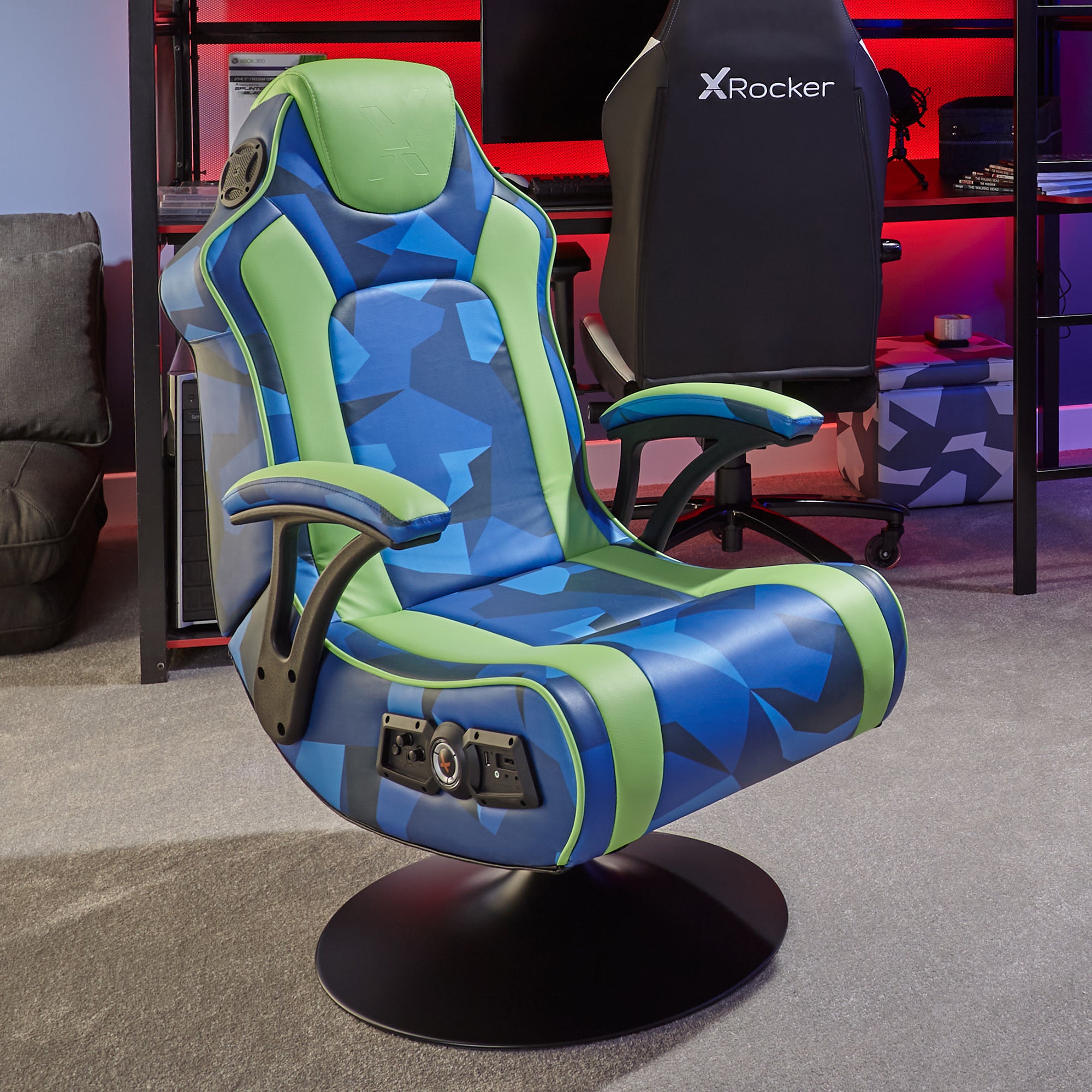 Geo Camo 2.1 X Rocker Audio Gaming Chair with Vibration - Blue (513090