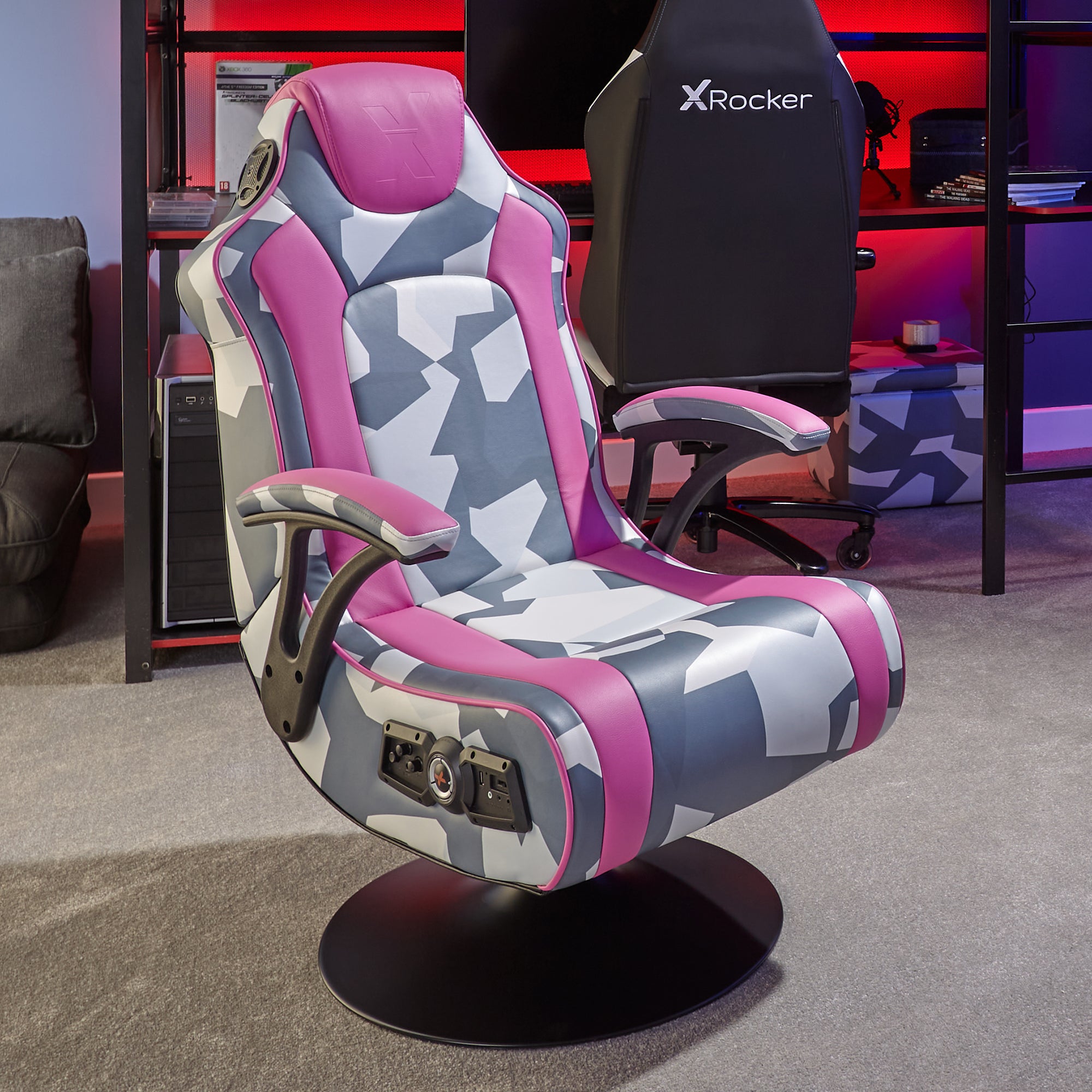 Geo Camo 2.1 X Rocker Audio Gaming Chair with Vibration - Pink (513080