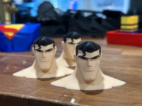 3 head options of 3d printed justice league superman