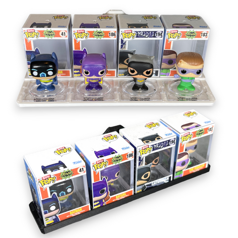 Bitty Pop Floating Display shelf for displaying Funko Mini Bitty Pops either in box or in front of box, easy to wall display