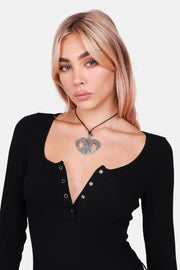 Daily Reminder Button Placket Ribbed Bodysuit