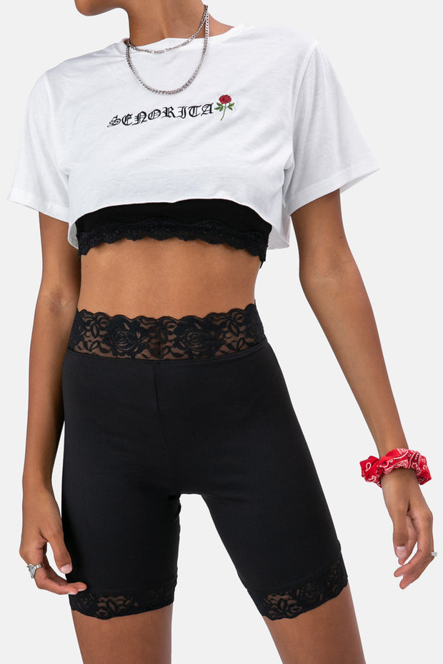 black lace biker shorts