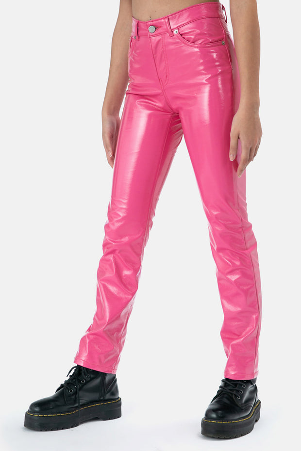 hot pink leather pants