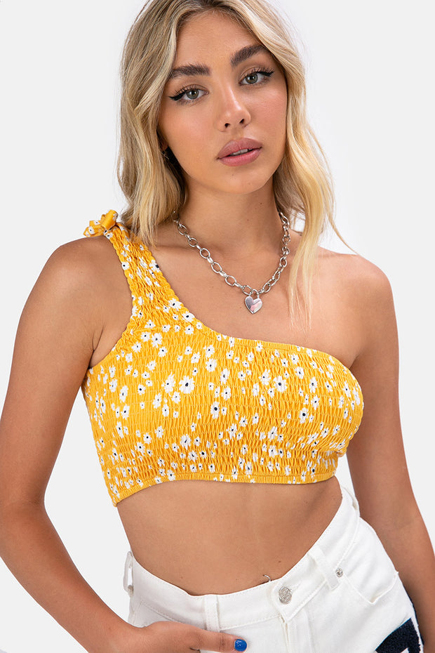 yellow shirred top