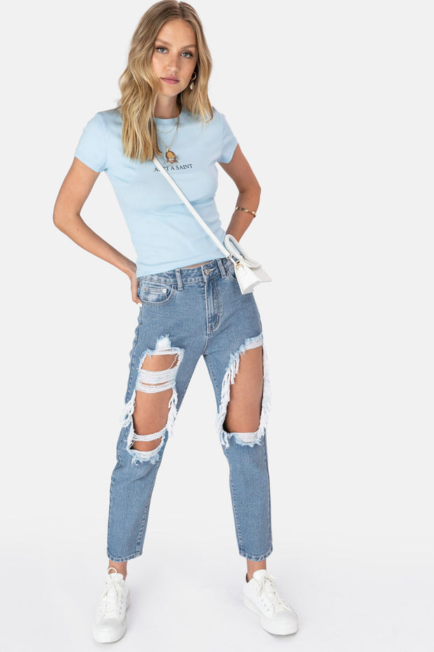 one side ripped jeans