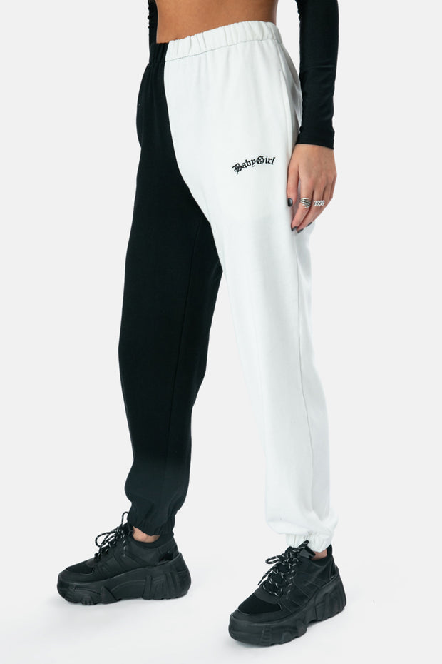 half black half white sweatpants