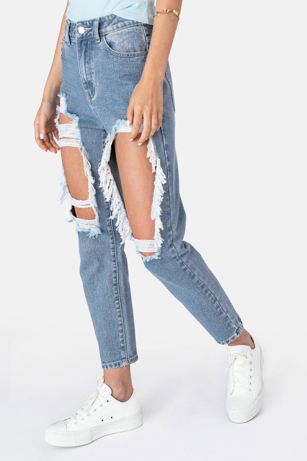 one side ripped jeans