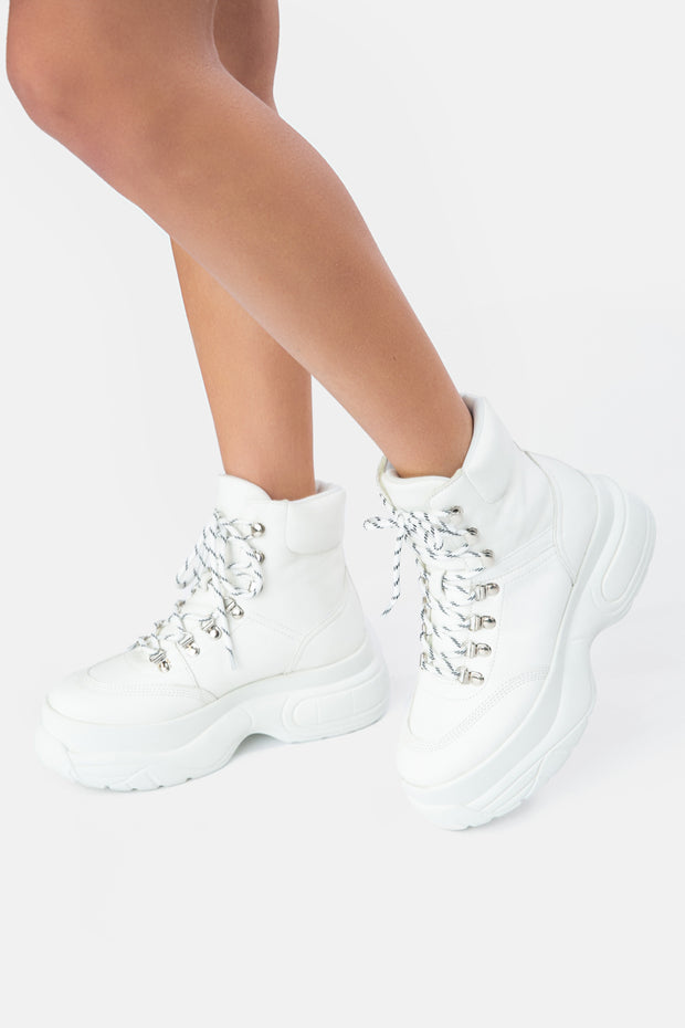 white chunky hiker boots