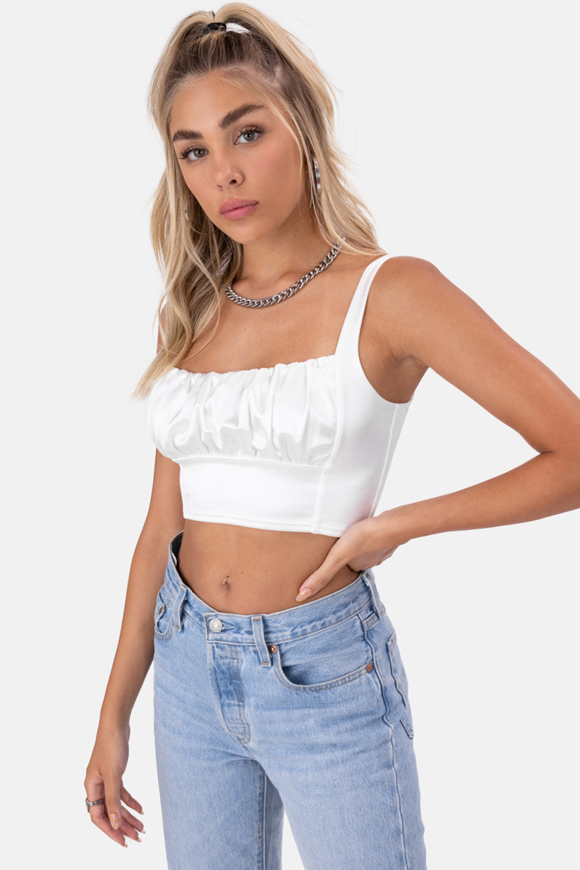 white satin halter top