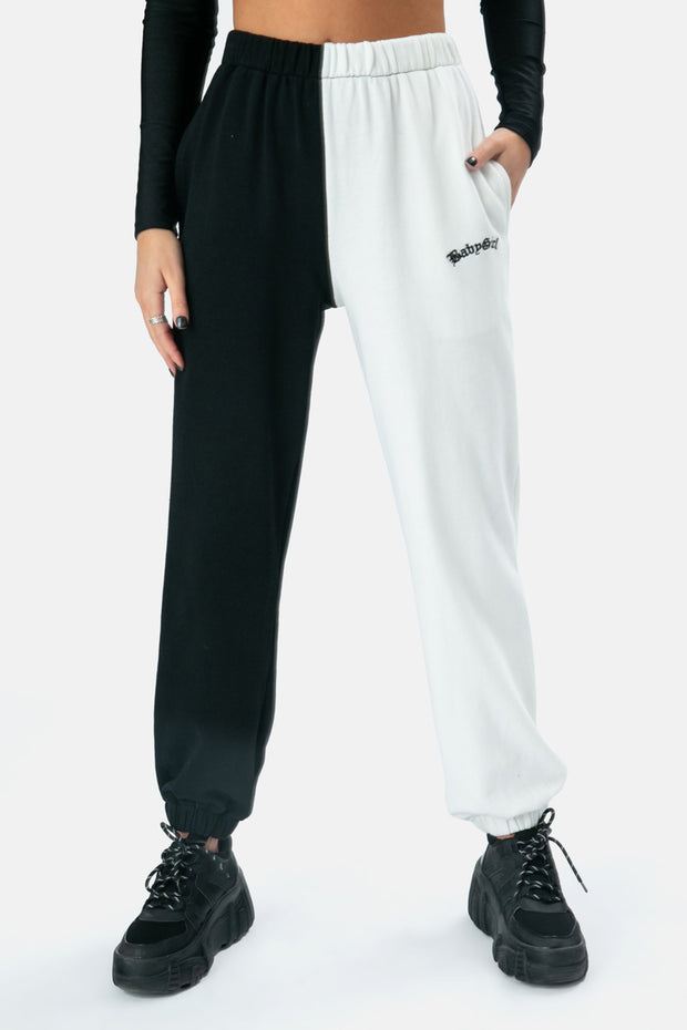 white and black sweatpants