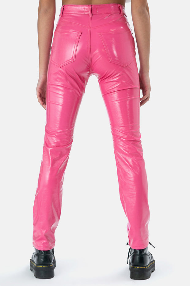 hot pink faux leather pants